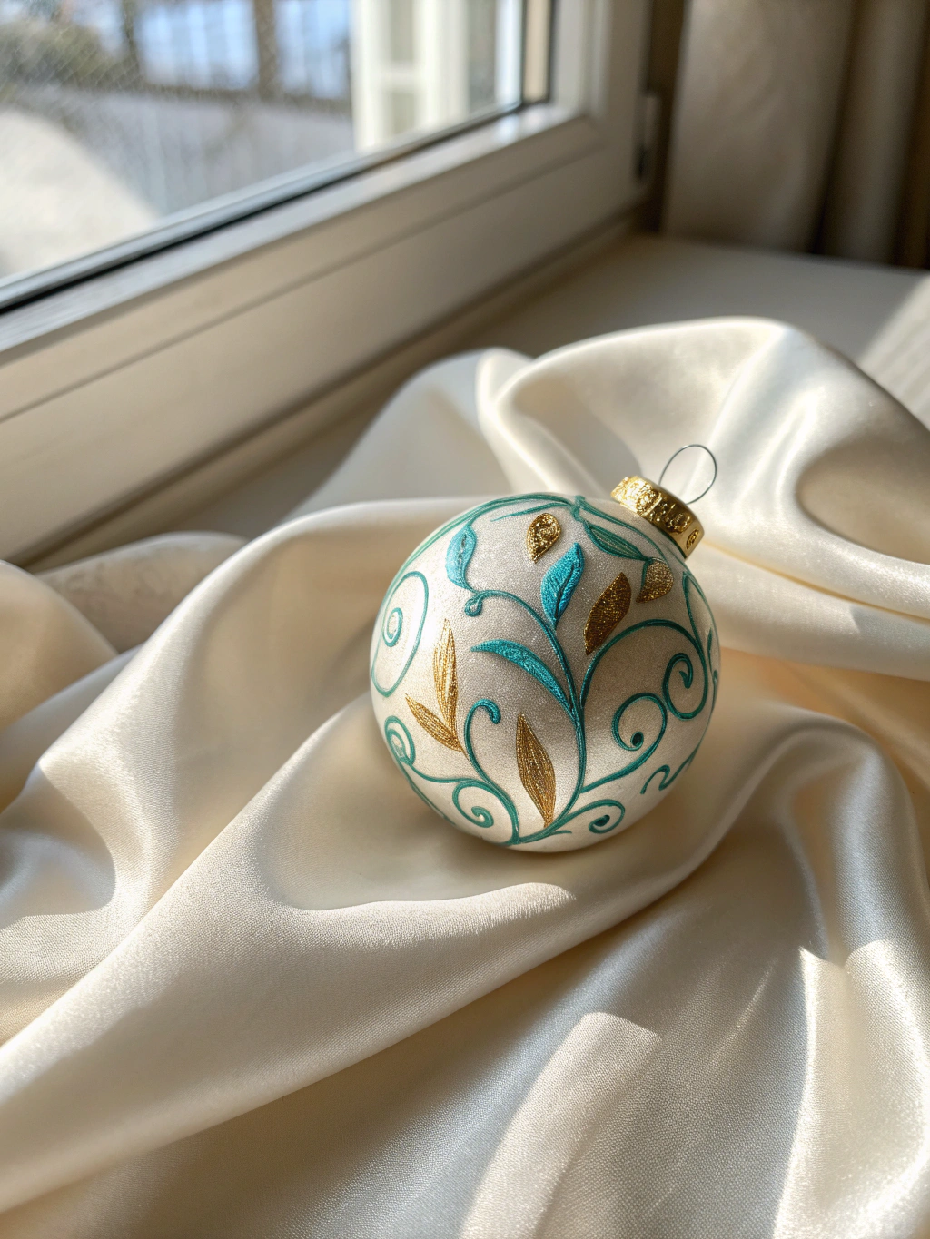 Delicate mouth-blown European glass baubles and vintage brass bells wrapped in pine boughs