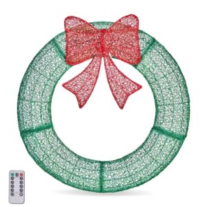 36-Inch Pre-Lit Outdoor Christmas Wreath with Red Bow